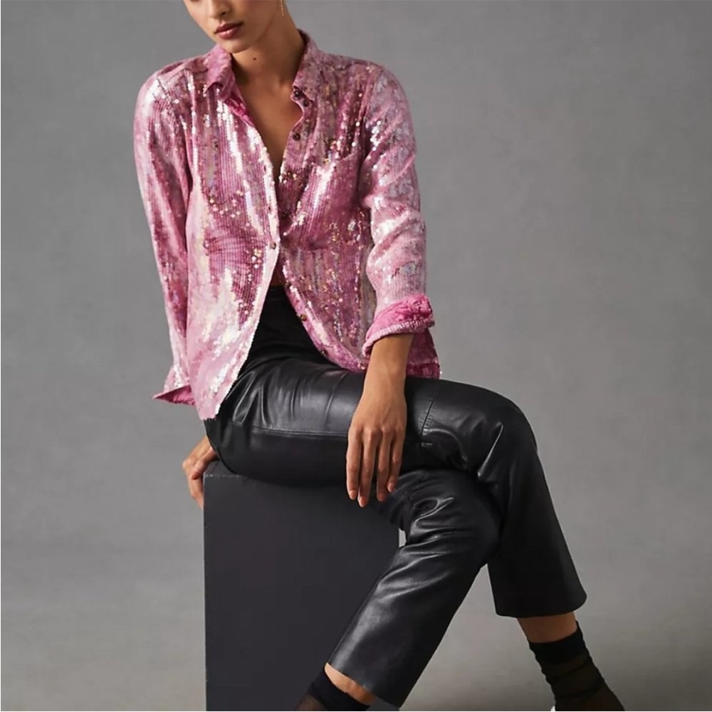 Bogo! Anthroppologie Pilcro Sequined Button Front… - image 1